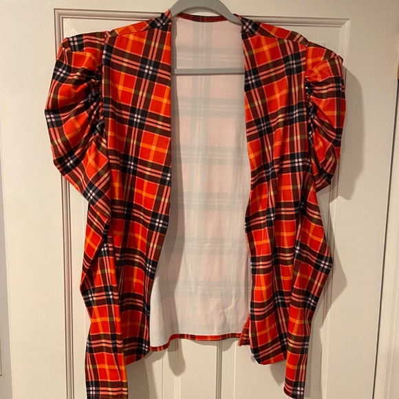 Kellé Plaid Jacket – Orange, Red & Blue, Puffy Shoulder, Adult Medium - Picture 2 of 5